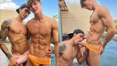 Alejandro Pino (hotalex6) and Ethan O'Pry (ethanopryreal) suck eachother by the pool - OnlyGayPorn