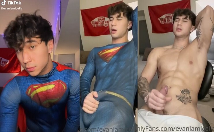 tiktoker Evan Lamicella cumming on Superman costume - OnlyGayPorn