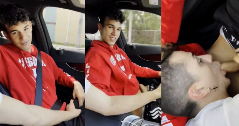 Angel Dario Garcia gets a blowjob in the car - OnlyGayPorn