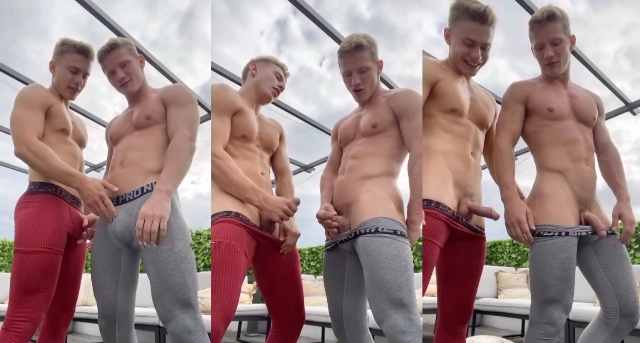 Viggo Sorensen and Elio Chalamet jerk off together outside - OnlyGayPorn