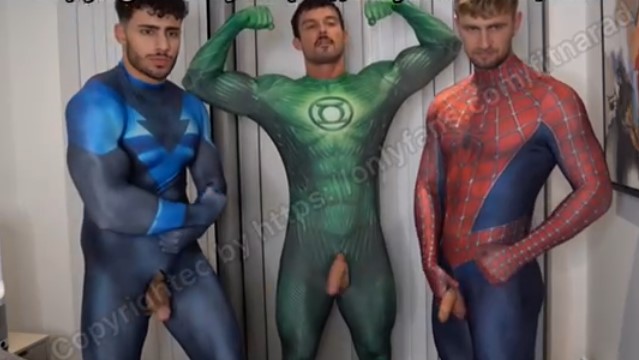 FitNard, MrMuscle, and DaanMr jerk off while in costumes - OnlyGayPorn