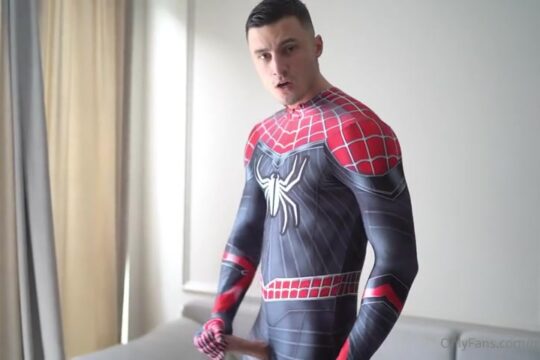 Jerking off while wearing my Spider Man costume Max Barz max_barz - OnlyGayPorn