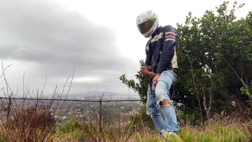 Jerking off outside in my motorbike gear Julian Jaxon - OnlyGayPorn