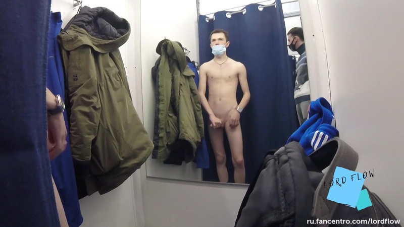 Russian twink jerks off in fitting room while people are outside - LordFlow - OnlyGayPorn