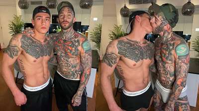 Louis Jacks and InkedBrln Sucking on Kitchen Counter