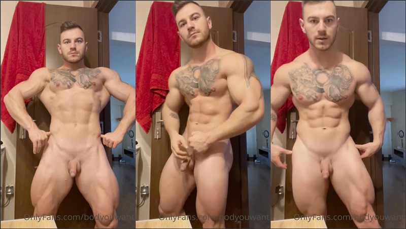 Bodyouwant Flexes Naked, Flaunting Muscles and Cock