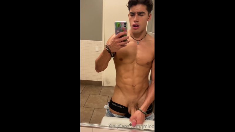 Josh Loz (jmloz) solo jerk off in bathroom