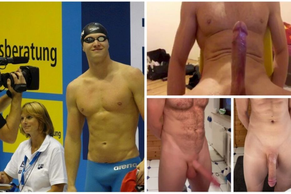 German Olympic swimmer Erik (stony) shows off his astronomically long white dick