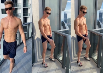 Young Fit Guy Jerks Off on the Balcony - U11875612