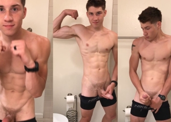 Guy Jerks Off in Bathroom After Workout