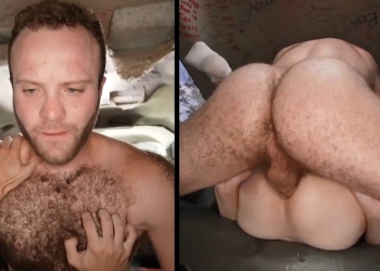 Young guy fucked by hairy guy in back of van
