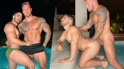 Filou Fitt Philippe Soulier pool fuck with Juan Hernandez bareback anal