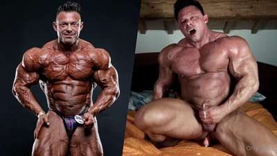 IFBB Pro Bodybuilder Mattia Vecchi Dildo Fuck on Sexy Muscle Bed