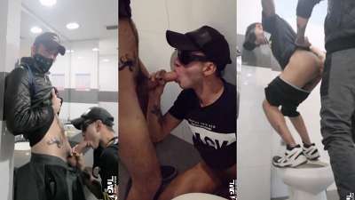 Public bathroom blowjob and anal fuck with Lyonard and Paul Docux