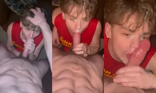 Twink Sucks Cock and Gets Big Facial Reward