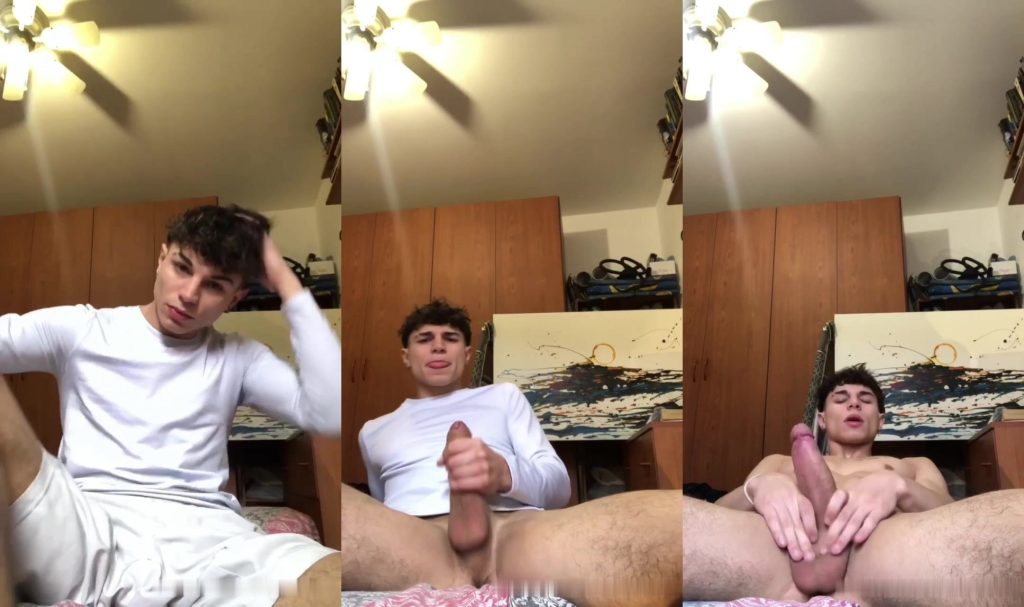 Italian twink Lucas Medau jerks fat cock and cums hard