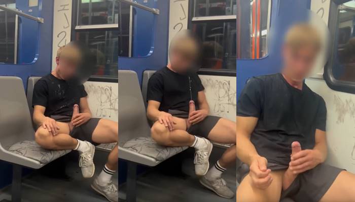 Fit Guy Jerks Off and Cums on Public Train