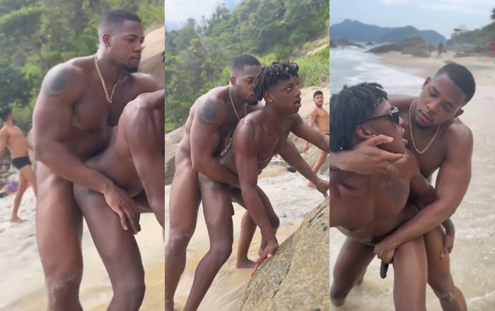Black guys fuck on public beach