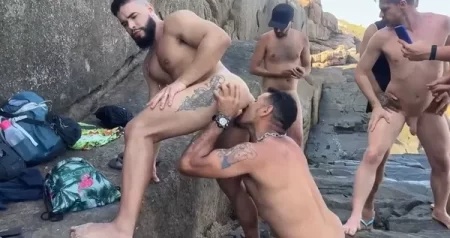 Brazilian Orgy on the nude beach with Rico Marlon and Thales Botelho