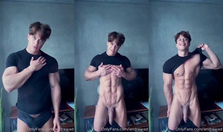 Andrewad Slowly Strips Showing Off Muscles and Cock