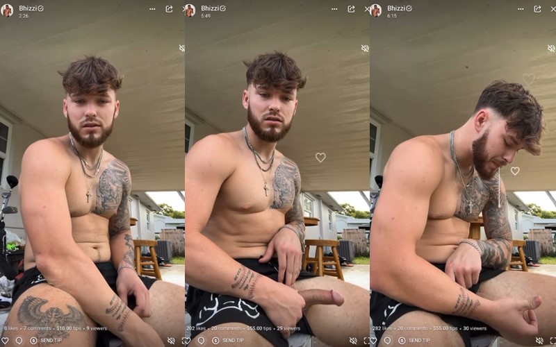 Tatted Guy Jerks Off Live On Back Porch