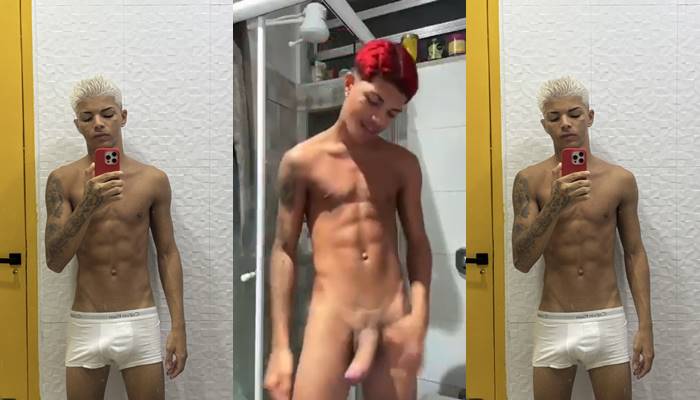 Latin Twink Dances and Shows Off Big Cock in Bathroom