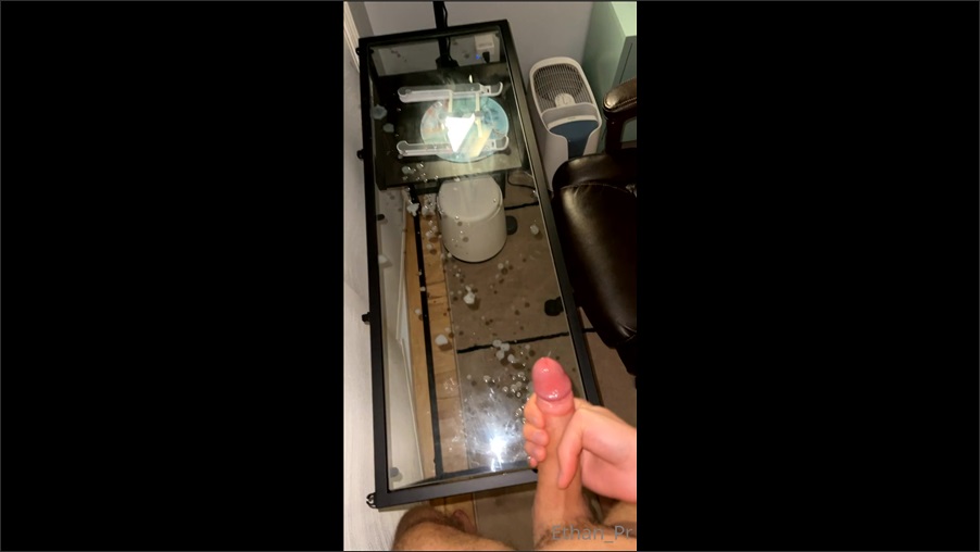 Ethan_Pr held cum 2 days, massive thick load covers desk, licks it