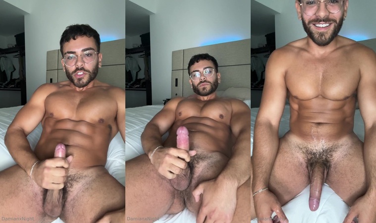 Damian Lorenzo Jerking Off on Bed and Cumming Over Himself - DamianxNight