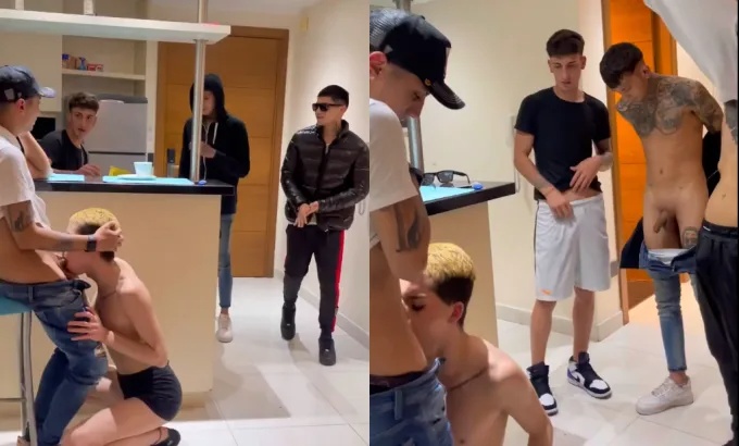 Latin Twink Passed Around to Suck Cock in Raw Group Session