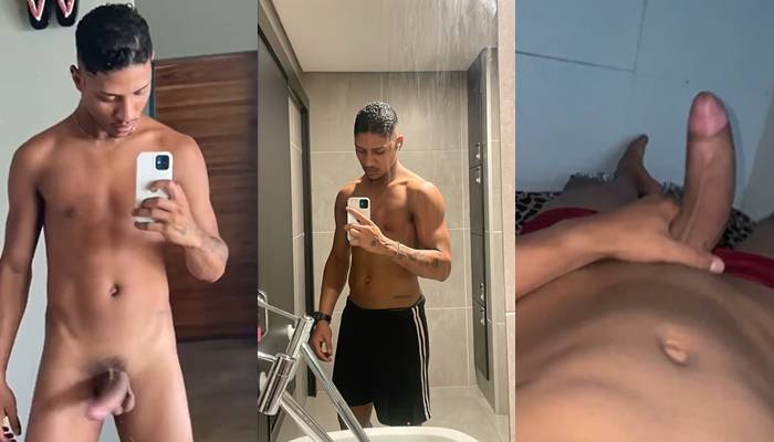 Latin stud jerks cock and shows off