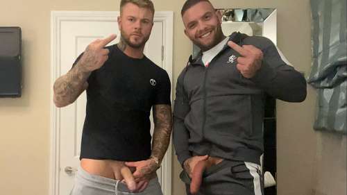 Andy Lee and Brandon Wilmore jerk together in hot gay porn