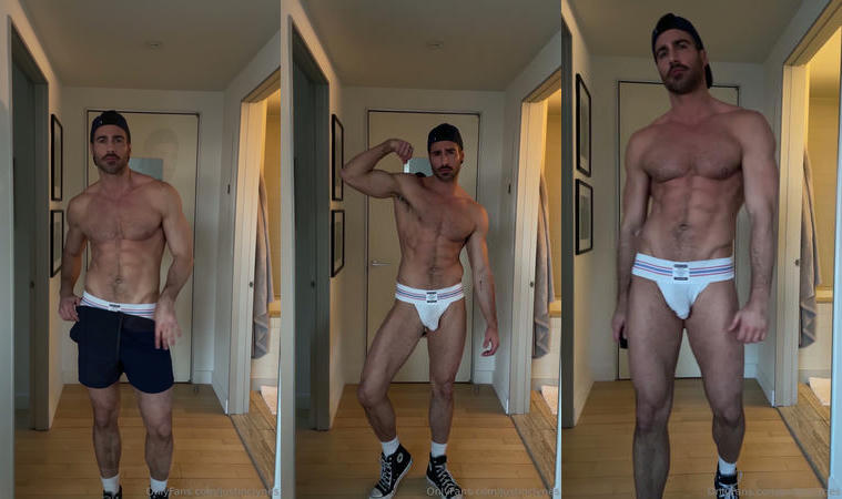 Justin Clynes slowly stripping and showing off jockstrap
