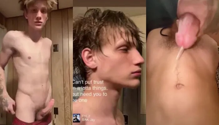 Bad boy twink slowly jerks his hard cock