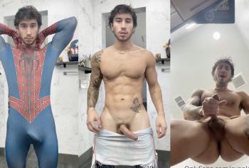 Evan Lamicella jerks off and cums in his spiderman costume – OnlyGayPorn
