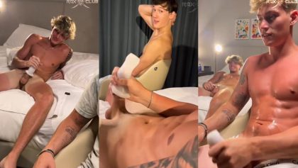 Three twinks jerk off together in a hotel room – OnlyGayPorn