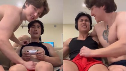 Jerking my friend while he plays video games – Bruce and Brad – OnlyGayPorn