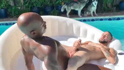 Rhyheim Shabazz – Fucking on the pool rafts with Travis White and Guzdoes – OnlyGayPorn