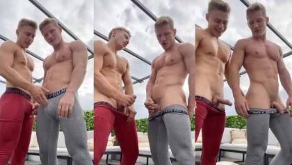 Viggo Sorensen and Elio Chalamet jerk off together outside – OnlyGayPorn