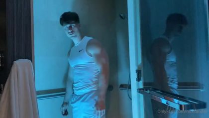 Getting wet in the shower while wearing my gym clothes Nick Sandell – OnlyGayPorn